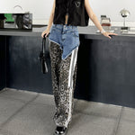 Contrast Leopard Print High Waist Jeans