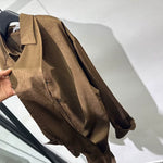 Irregular-Ribbon Satin Pleated Shirt
