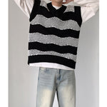 V-neck Preppy Sleeveless Wavy Knitted Vest