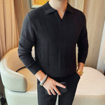 Lyocell V-neck Collared Slim Fit Knit Sweater