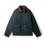 Corduroy Collar Diamond Pattern Casual Cotton Jacket