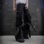 Dark Strappy Deconstructed Wide-leg Jeans
