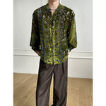 Green Printed Velvet Loose Casual Shirt