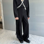 Tassel Belt Straight Irregular Patchwork Trousers