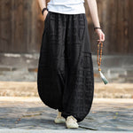Raw-edge Linen Wide-leg Harem Pants