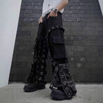Dark Strappy Deconstructed Wide-leg Jeans