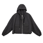 Loose-fitting Hooded Pocket Cargo Short Jacket