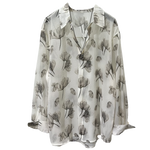 Semi-sheer Printed Loose-fit Long-sleeve Shirt