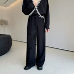 Tassel Belt Straight Irregular Patchwork Trousers