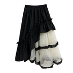 Contrast Color Panel Ruffled Mesh Skirt