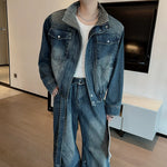 American Retro Washed Denim Jacket Machete Trousers Two-piece Suit