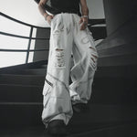 Retro Distressed Punk Washed Wide-leg Jeans