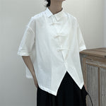 Slanted Buttoned Solid Color Irregular Shirt