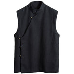 Sleeveless Waistcoat with Slant Placket and Disc Buttons