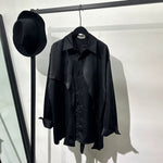 Irregular-Ribbon Satin Pleated Shirt