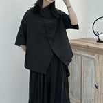 Slanted Buttoned Solid Color Irregular Shirt
