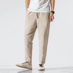 Cotton and Linen Striped Pants