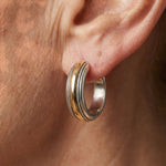 Vintage Golden Line Silver Hoop Earrings