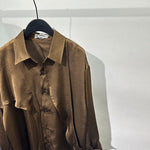 Irregular-Ribbon Satin Pleated Shirt
