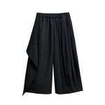 Irregular Pleated Ribbon Stitching Fake Two-piece Wide-leg Pants
