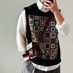 ã€�Weaving Kaleidoscopeã€‘Loose Patchwork Pullover Vest