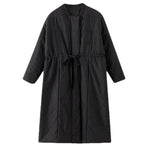 Straight Collar Single Breasted Long Drawstring Coat