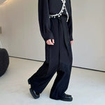 Tassel Belt Straight Irregular Patchwork Trousers