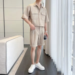 Pleated Simple Shirt and Shorts Set