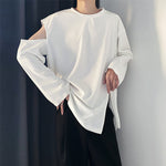 Shoulder Cutout Hem Split Bottom Shirt
