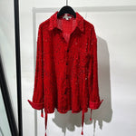 Irregular Design Sequined Lace-up Shirt