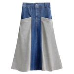 Loose Casual Denim Patchwork A-line Skirt