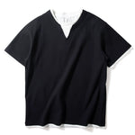 V-neck Faux Two-piece Waffle Knit Loose T-shirt