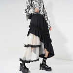 Contrast Color Panel Ruffled Mesh Skirt