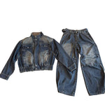 American Retro Washed Denim Jacket Machete Trousers Two-piece Suit