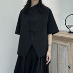 Slanted Buttoned Solid Color Irregular Shirt
