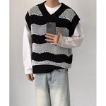 V-neck Preppy Sleeveless Wavy Knitted Vest