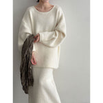 Korean Back Button Knit Sweater Skirt Two-piece Set