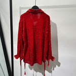Irregular Design Sequined Lace-up Shirt