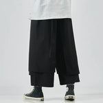 Japanese Style Flowing Straps Fake Two-piece Loose Casual Pants