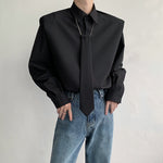 Tie Trim Shoulder Pads Long Sleeves Shirts