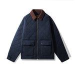 Corduroy Collar Diamond Pattern Casual Cotton Jacket