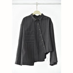 Womenâ€™s Striped Slanted Placket Irregular Hem Shirt
