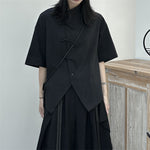 Slanted Buttoned Solid Color Irregular Shirt