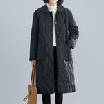 Loose Mid-length Diamond-patterned Coat