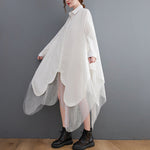 Loose Fake Two-piece Irregular Splicing Mesh Shirt Dress