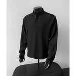 Ribbed Textured Band Collar Henley Shirt
