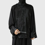 Stand-up Collar Embroidered Diagonal Placket Shirt