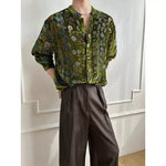 Green Printed Velvet Loose Casual Shirt