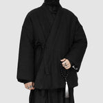 Zen-inspired Diagonal-front Tie Cotton Coat