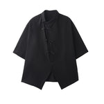 Slanted Buttoned Solid Color Irregular Shirt
